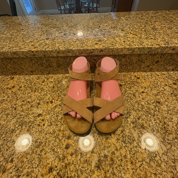 Birkenstock Papillio Sand Tan Leather Lola Sandals Wedge Heels 41 US 10-10.5 N - Picture 3 of 12